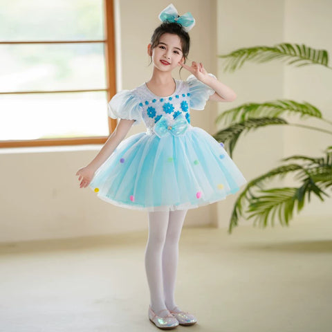 Children Toddlers Pink Yellow Sequins Jazz Costumes Tutu Skirts Girls Kindergarten Choir Performance Princess Dresses