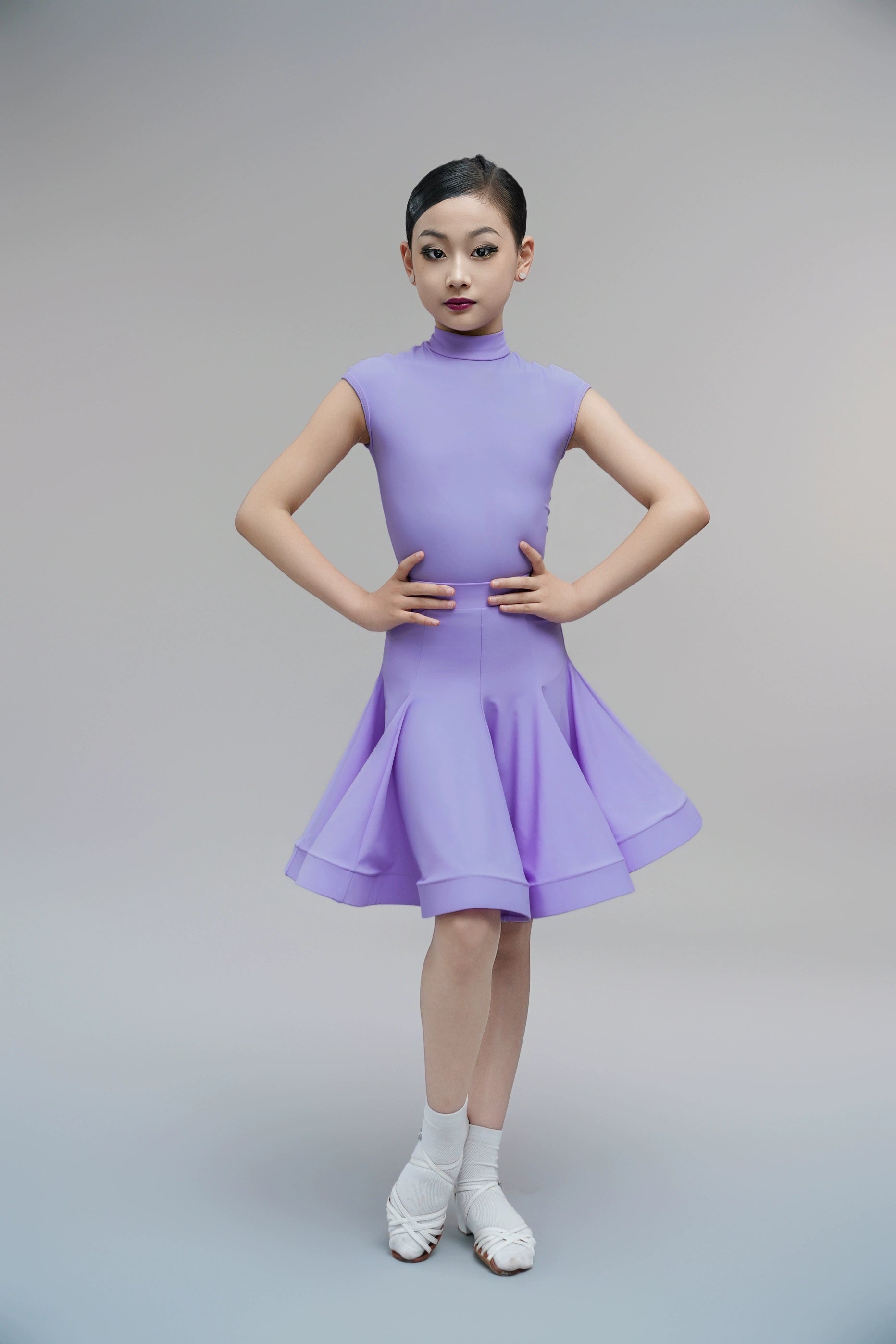 Children's Latin dance dresses for girls kids blue purple white turtleneck latin ballroom salsa competition outfits short sleeve fishbone skirt