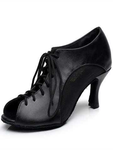 Black Latin Dance Shoes Medium Low Heel Waltz Tango Salsa Dance Shoes Soft Sole  Women's Jazz Dance Boots High Heel