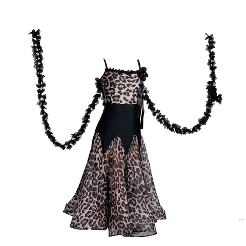 Leopard Printed Ballroom Dance Dresses for Kids Girls Professional Waltz Tango Foxtrot Smooth Dance Party Performance Gown for Children