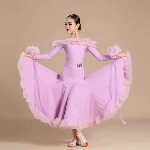 Modern ballroom dance dresses for girls kids waltz tango light purple orange wine professional competition clothing for children