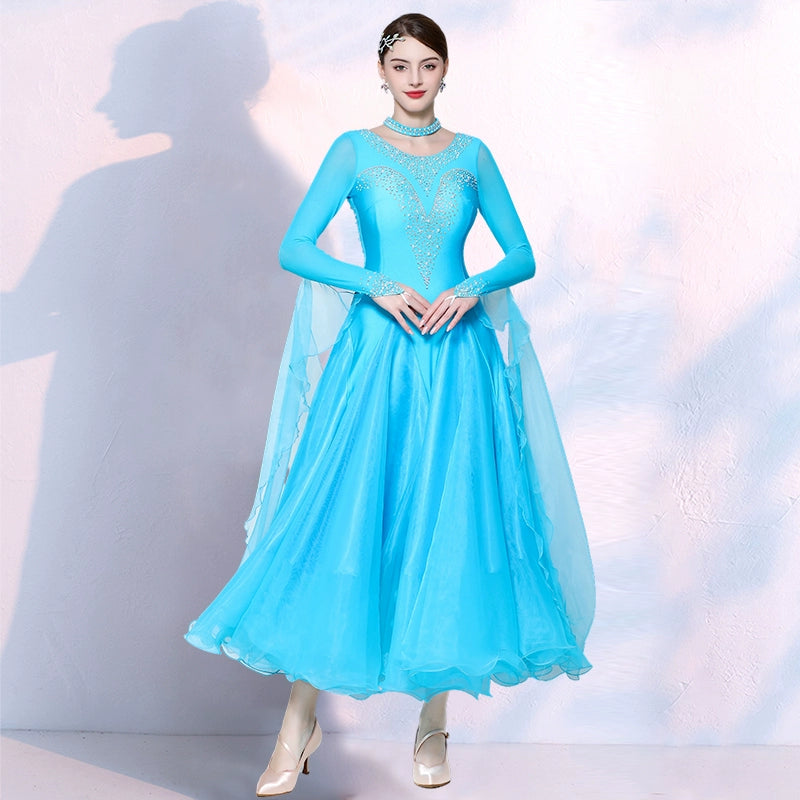 Turquoise Yellow Competition Ballroom Dance Dresses for Women Girls Waltz Tango Rhythm National Dance Gown