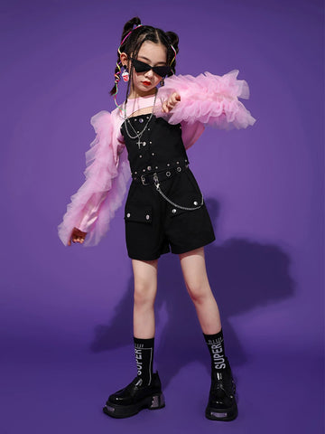 Girls Pink Jazz Dance Costumes for Boys Kids Hip Hop Rapper Singer Street Model Runway Kids Catwalk Party Performance Clothing