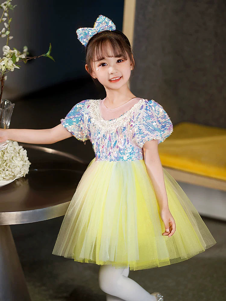 Children's yellow sequin tutu skirt jazz dance dresses boys girls school choir stage performance outfits kindergarten phtos shooting clothes