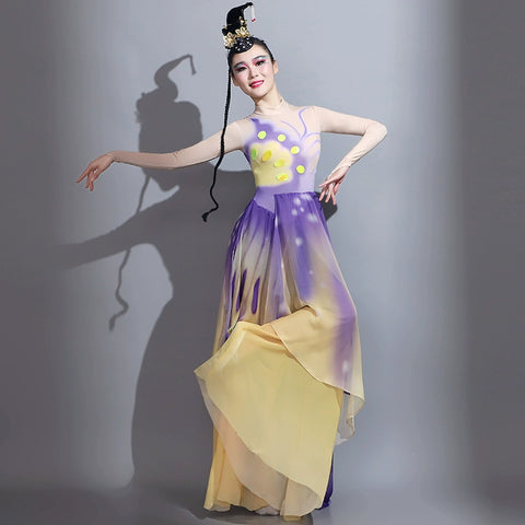 Women Purple Yellow Fairy Butterfly Dance Costumes Modern Dance Fluttering Butterfly Dream Butterfly Flying Repertoire Art Examination Dance Dresses