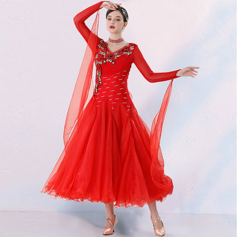 Royal Blue Red Ballroom Dance Dresses for Women Girls Competition National Standard Waltz Tango Dancing Swing Skirts