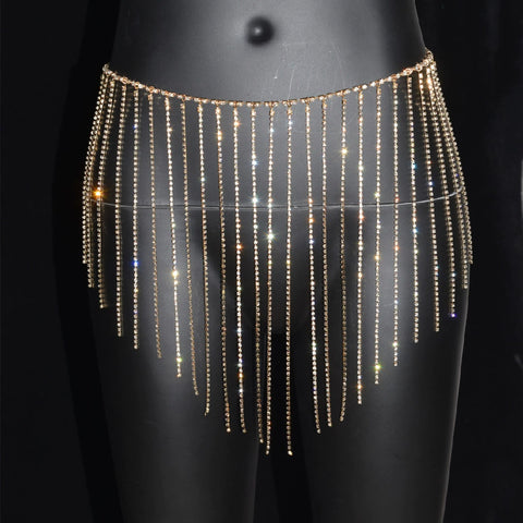 Women girls latin jazz rave dance Rhinestone tassel waist chain hollow bling hot pole dance tassel skirt belly dance body chain belts