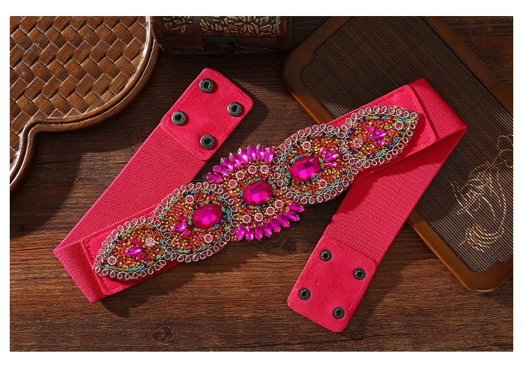 Xinjiang Latin ballroom dance sasehs waistband  diamond elastic waist belt for women girls Uygur dance accessories dancing waist chain