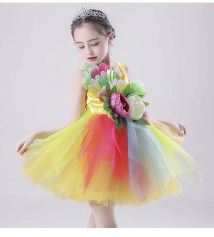 Children's Petal Sequins Jazz Dance Costume Kindergarten Chorus Performance Outfits Princess Tutu Skirt Princess Dresses for Girls