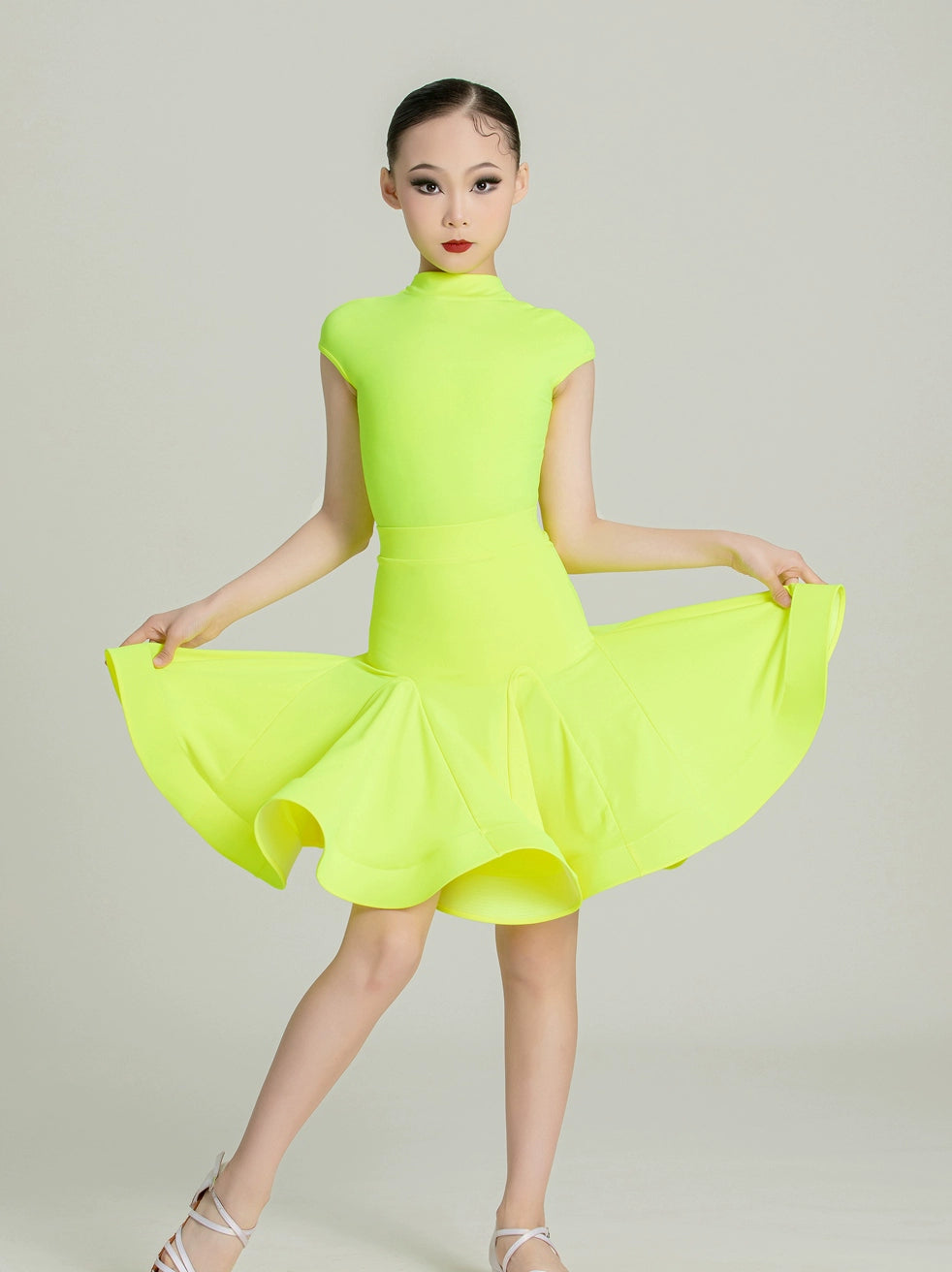 Blackpool Latin dance competition dresses for girls kids aqua yellow green salsa ballroom standard performance outfits for children