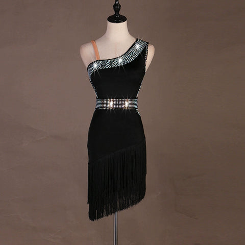 Black violet diamond-inlaid Latin dance dress competition professional sexy fringed latin rumba chacha dance dress can be customized