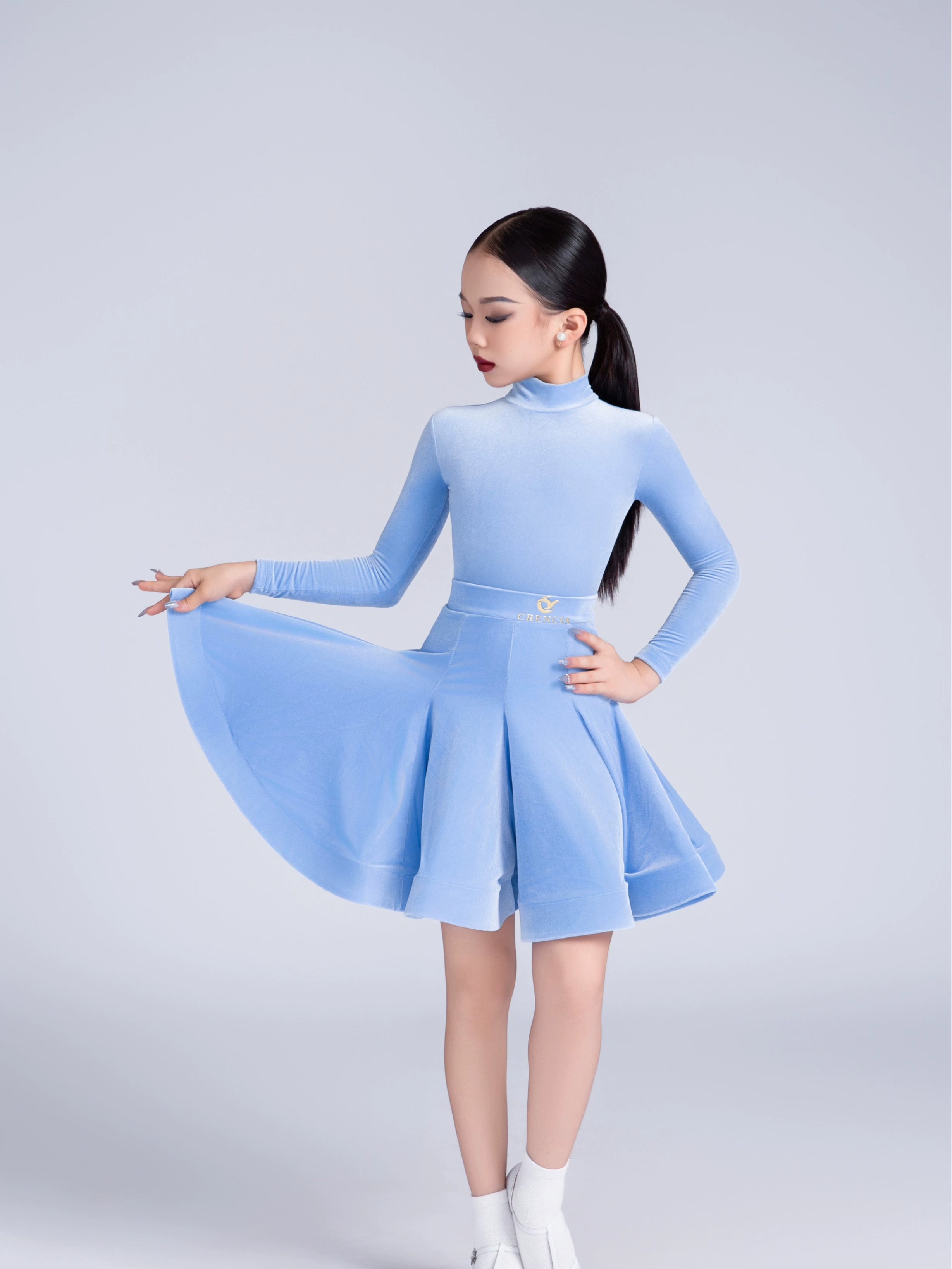 Children's blue pink velvet Latin dance dress kids national competition ballroom dance costumes for girls