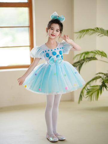 Children Toddlers Pink Yellow Sequins Jazz Costumes Tutu Skirts Girls Kindergarten Choir Performance Princess Dresses