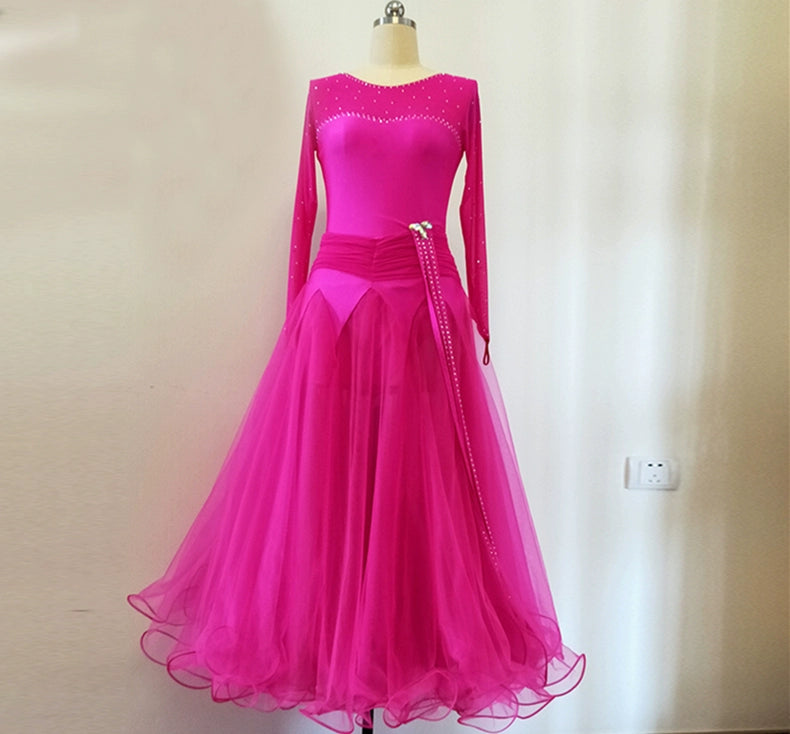 Custom Size Dark Green Red Pink Competition Ballroom Dance Dresses for Women Girls Kids National Waltz Tango Sparkling Dancing Long Gown