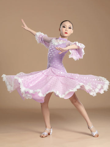 Purple lace Modern Ballroom dance dresses for girls kids children Waltz ballroom tango Practice Clothes Training Dance Skirts for girl