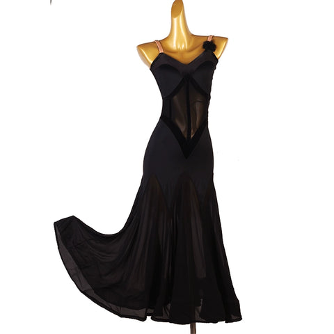 modern Black ballroom dance dress for women girls waltz tango foxtrot performance competition uniform quickstep skirt