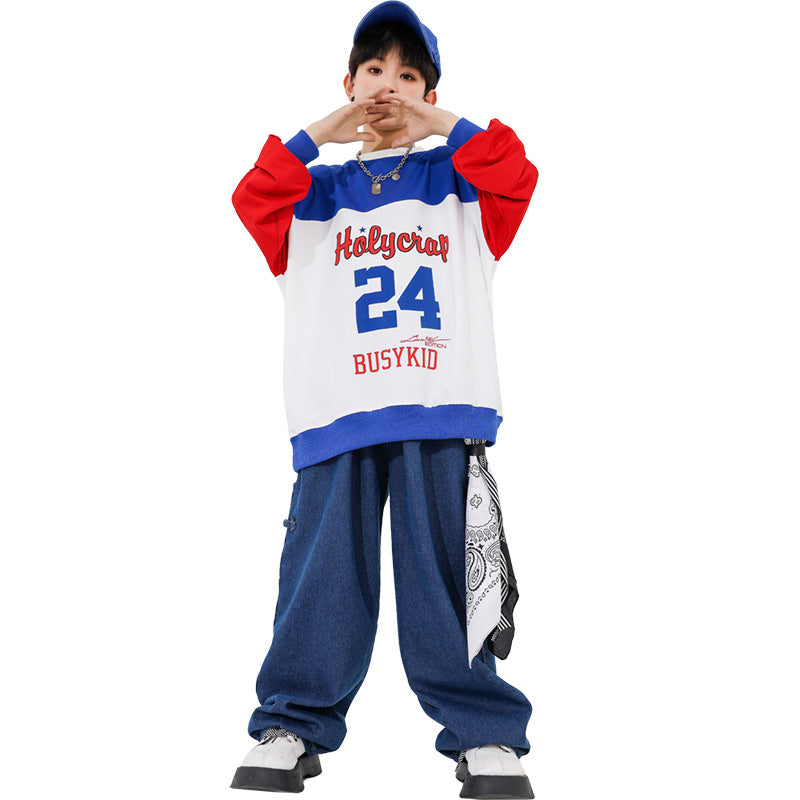 Hip Hop Jazz Street Jazz Dance Costumes for Boys Girls Red Blue Rapper Singers Gogo Dancers Performance Clothing for Kids