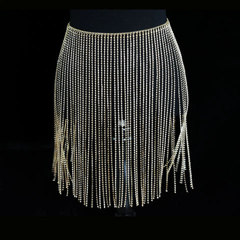 Women girls latin jazz rave dance Rhinestone tassel waist chain hollow bling hot pole dance tassel skirt belly dance body chain belts