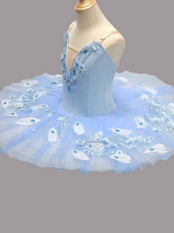 Professional Light blue feather ballerina ballet dance dresses for girls kids tutu skirts bluebird tutu performance leotard costumes