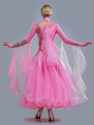 Modem ballroom dance dresses for women girls pink diamond ballroom dancing competition gown waltz tango foxtrot dancing skirt