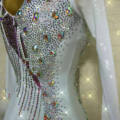 Customized Size Light Purple Crystals Competition Ballroom Dance Dresses for Women Girls Rhythm Smooth Foxtrot Waltz Performance Gown