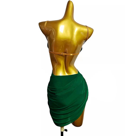 Dark Green Latin dance dresses for women girls backless salsa rumba chacha performance jazz dance costumes