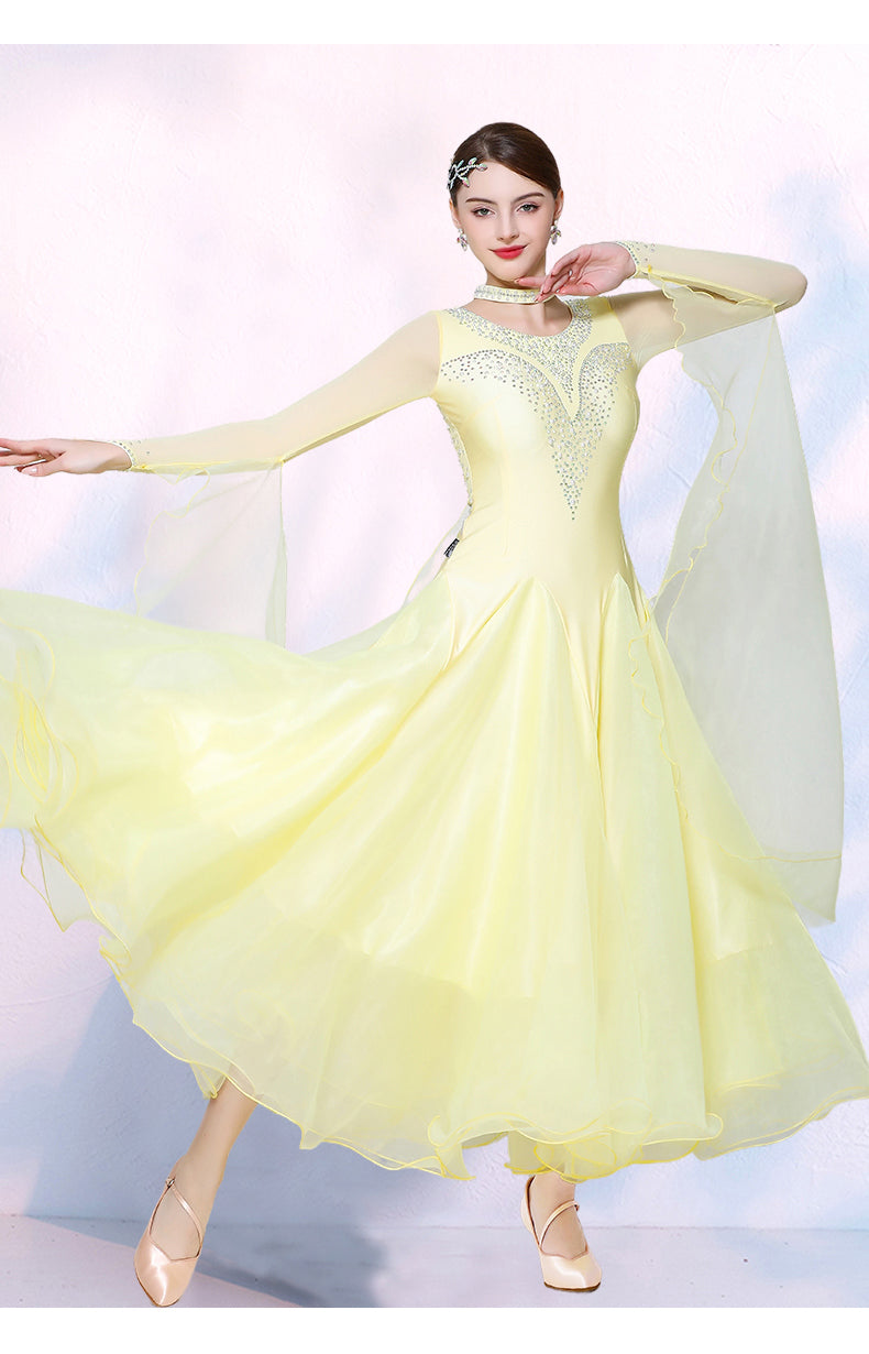 Turquoise Yellow Competition Ballroom Dance Dresses for Women Girls Waltz Tango Rhythm National Dance Gown