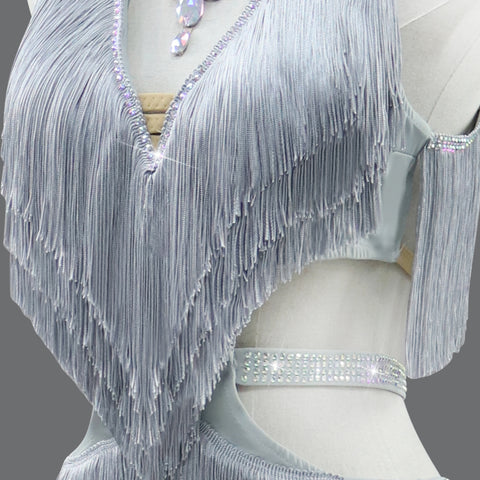 Silver Grey Fringe Competition Latin Dance Dresses for Women Girls Professional Latin Salsa Rumba Cha Cha Dance Costumes Solo Dance Clothes