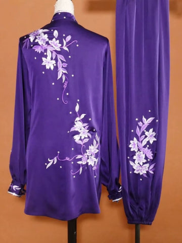 Customized size Competition Tai chi clothing  purple green Taijiquan clothes chinese kung fu uniforms Group performance suit for female