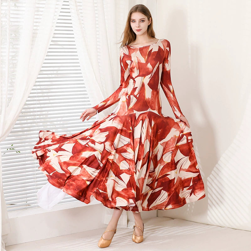 Rose White Flowers Floral Ballroom Dance Dresses for Women Girls Modern Waltz Tango Foxtrot Rhythm Flamenco Dance Costume