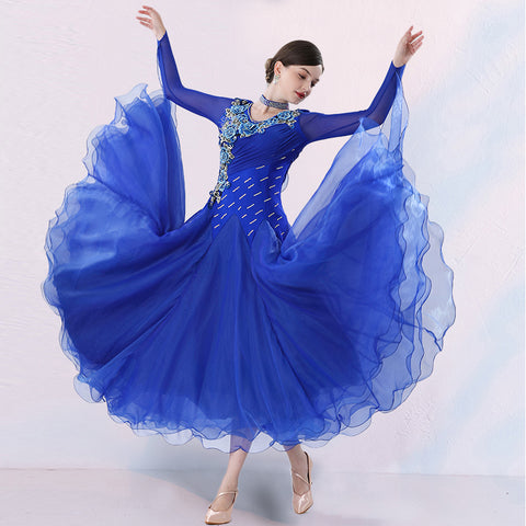 Royal Blue Red Ballroom Dance Dresses for Women Girls Competition National Standard Waltz Tango Dancing Swing Skirts