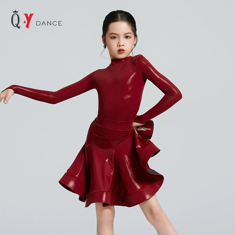 Children's Yellow Blue Wine Latin Dance Dresses for Girls Kids Salsa Rumba Chacha Ballroom Regulations Competition Performance Costume