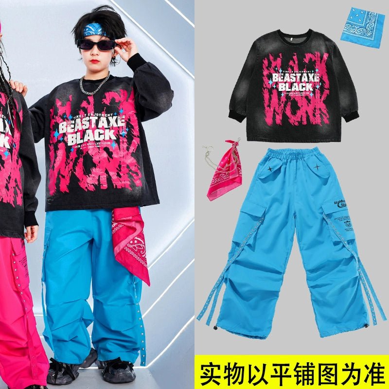 Children's Hiphop Street Dance Costumes for Girls Boys Kids Rappers Singers Gogo Dancers Dance Outfits Fried Street Catwalk Model Show Clothing