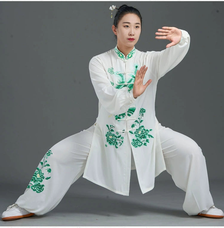 Custom Size Green Embroidered Phoenix Tai Chi Clothing for Women Competition Martial Art Wushu Performance Uniforms Brethable Clothes