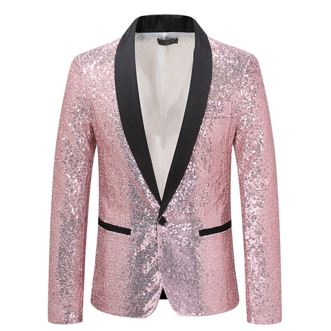 Pink Gold  Silver Blue Sequins Jazz Dance Blazers for Men Youth Host Singers Choir Band Music Production Consert Party Performance Coats for Male