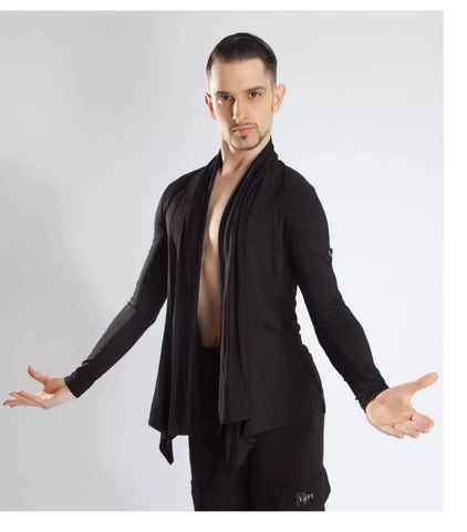 Latin Dance shirt for men youth stage performance waltz tango Cardigan Training Clothing Long Sleeve Practice Dance Top