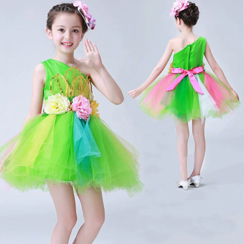 Children's Petal Sequins Jazz Dance Costume Kindergarten Chorus Performance Outfits Princess Tutu Skirt Princess Dresses for Girls