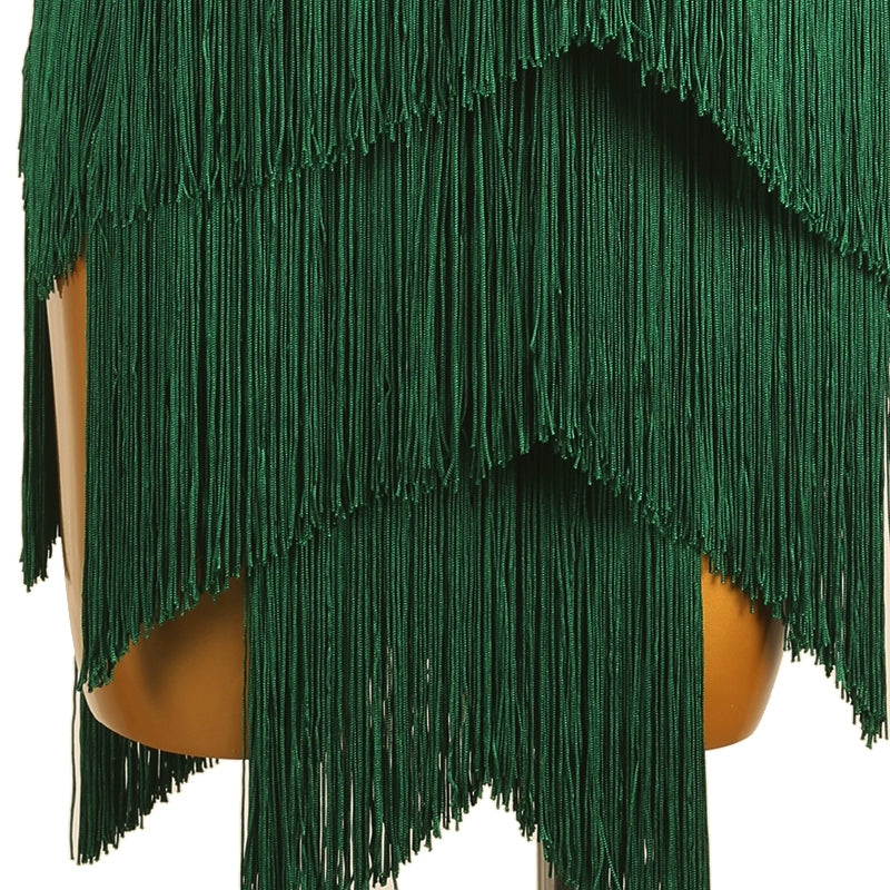 Dark Green Fringe Competition Latin Dance Dresses for Women Girls Salsa Rumba Chacha Velvet Edge Ribbon Stage Performance Dance Wear