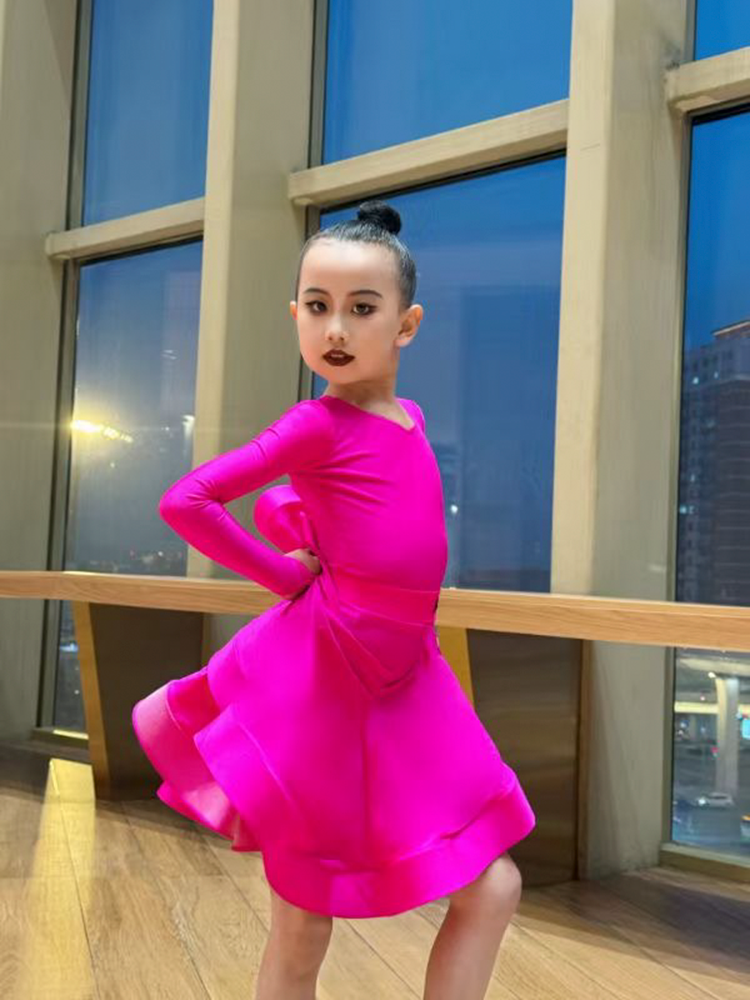 Blue green Latin ballroom dance competition dresses for girls kids salsa rumba chacha  standard dance uniforms