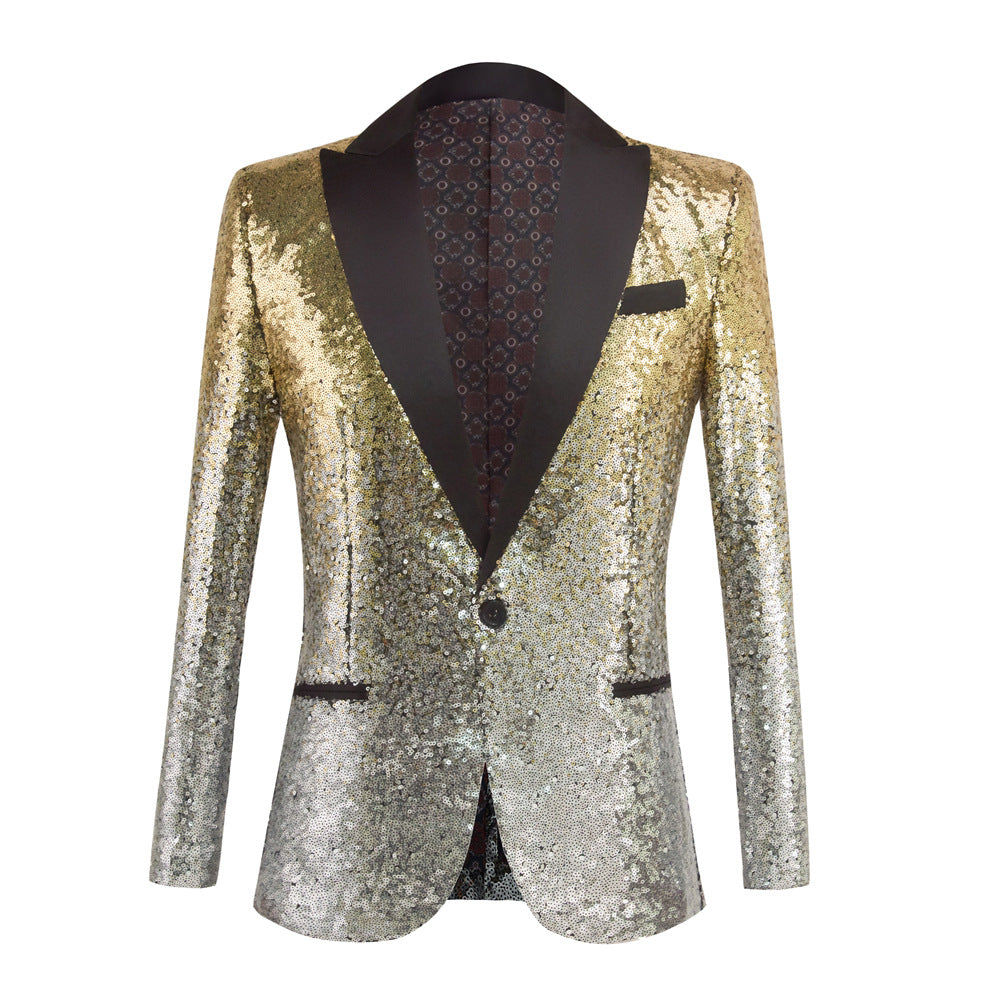 Men's Gradient Sequined Jazz Dance Blazer Turquoise Black Green Gold Host Singers Performance Coats Host Emcee Choir Wedding Party Suit