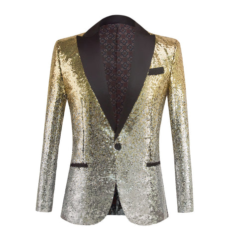 Men's Gradient Sequined Jazz Dance Blazer Turquoise Black Green Gold Host Singers Performance Coats Host Emcee Choir Wedding Party Suit