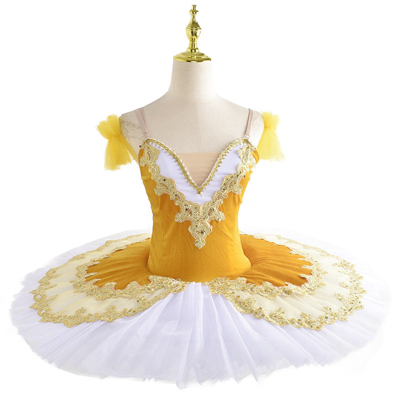 kids toddlers Yellow embroidered Ballerina ballet dance dresses for girls flat tutu skirts pancake ballet dance skirt