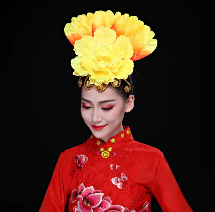 Opening Dance Performance Flowers Headdress for Women Girls Flamenco Dance Pageant Head Piece Peony Petal Head Flower Head Jewelry