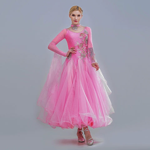 Pink Rhinestones Competition Ballroom Dance Dresses for Women Girls Kids Waltz Tango Foxtrot Smooth Dance Long Gown Party Dancing Outfits