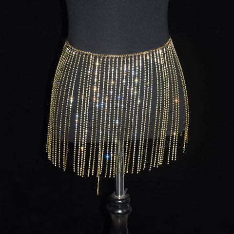 Women girls latin jazz rave dance Rhinestone tassel waist chain hollow bling hot pole dance tassel skirt belly dance body chain belts