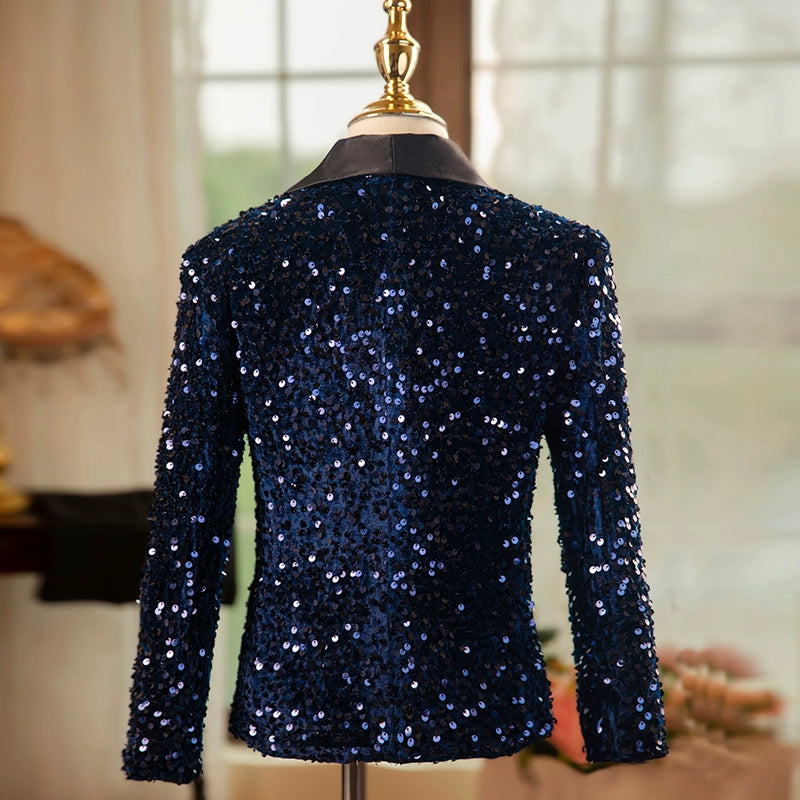 Boys Rainbow Navy Sequins Jazz Dance Coats Host Singers Pianist Performance Blazers Wedding Birthday Party Flowers Boys Jacket for Kids