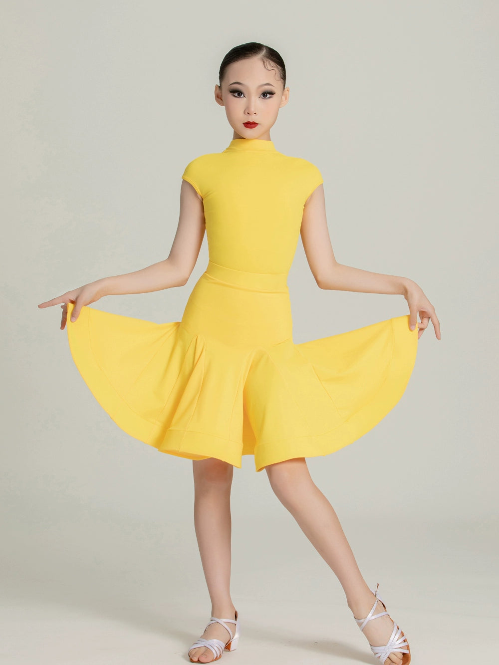 Blackpool Latin dance competition dresses for girls kids aqua yellow green salsa ballroom standard performance outfits for children