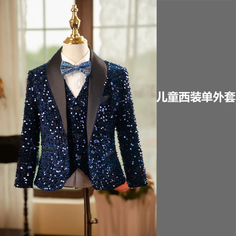 Boys Rainbow Navy Sequins Jazz Dance Coats Host Singers Pianist Performance Blazers Wedding Birthday Party Flowers Boys Jacket for Kids