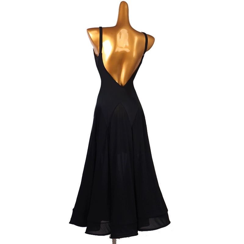 Dark Green Wine Black V-neck Modern Ballroom Dance Dress for Women Girls Waltz Tango Foxtrot Performance Clothes Art Test Competition Gown for Female