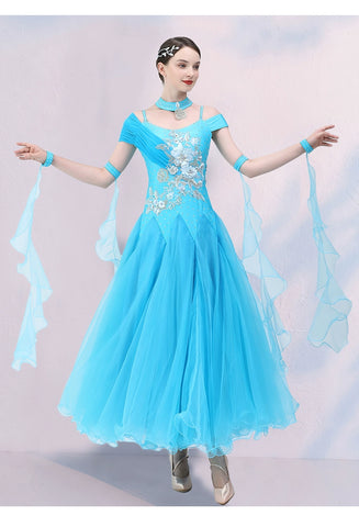 Purple Blue Modern ballroom dance dress for women girls waltz ballroom tango foxtrot dance competition performance gown